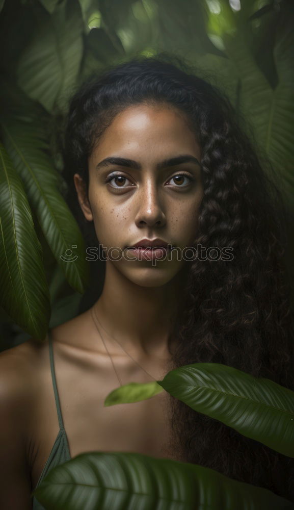 Similar – Image, Stock Photo Young woman surrounded by green leaves