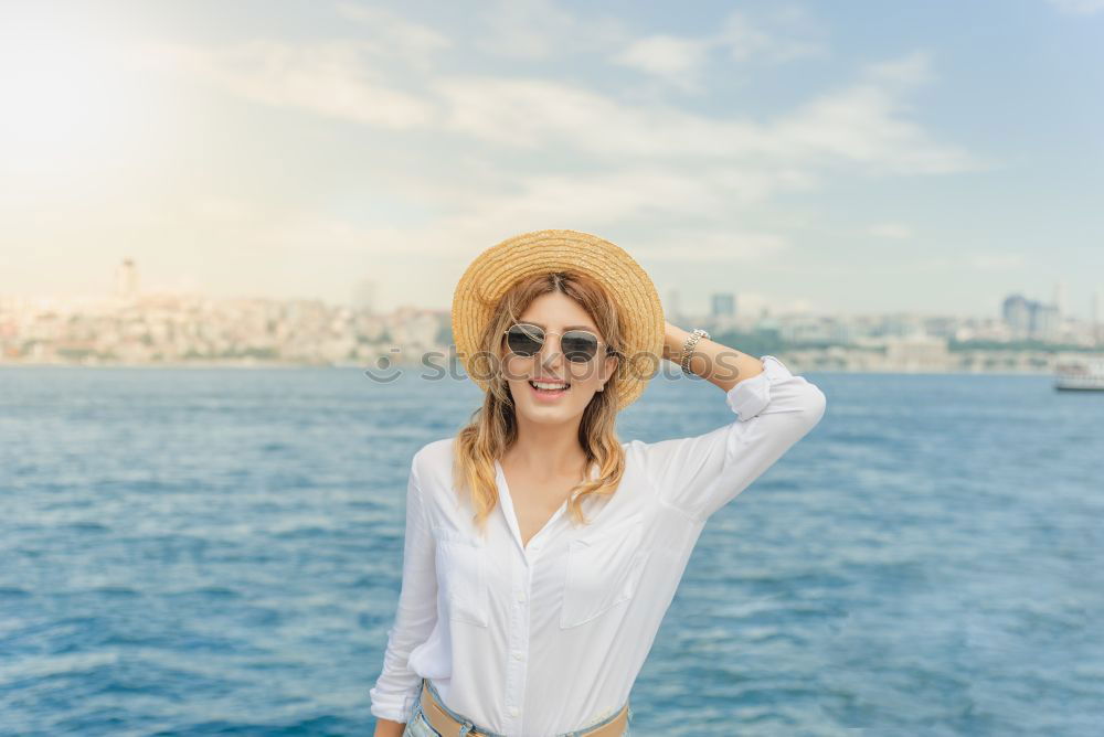 Similar – Image, Stock Photo Beautiful girl with a hat and sunglasses posing in Sydney, with Harbour Bridge in the background.