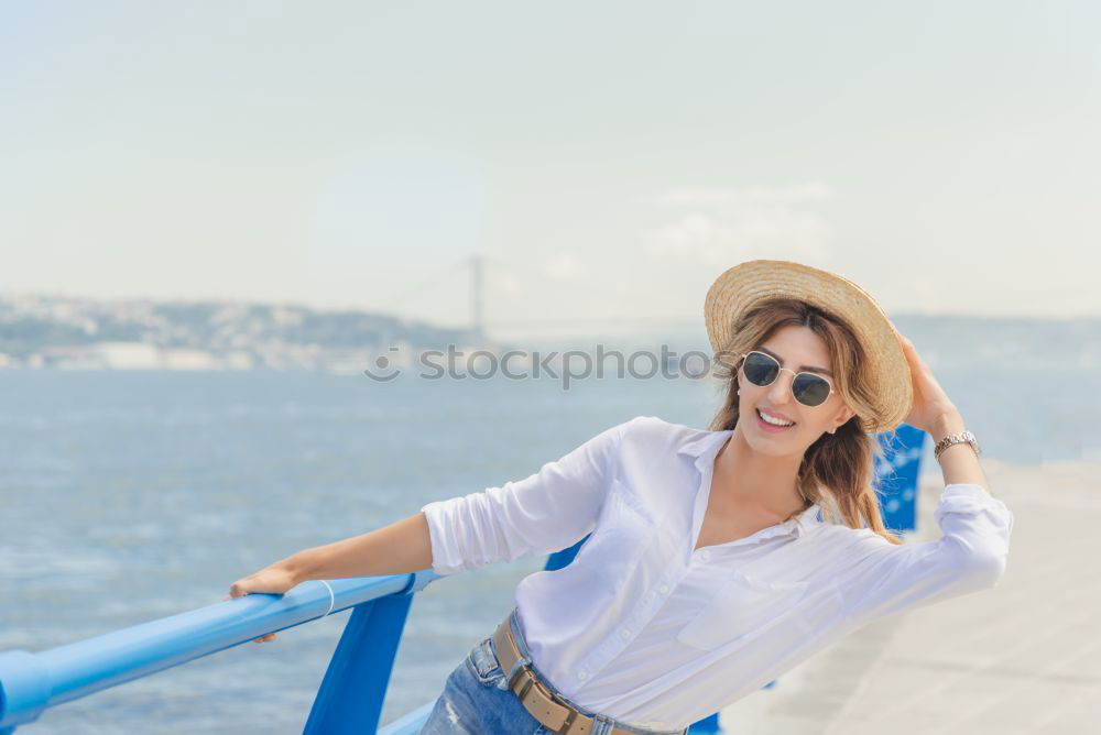 Similar – Image, Stock Photo Beautiful girl with a hat and sunglasses posing in Sydney, with Harbour Bridge in the background.