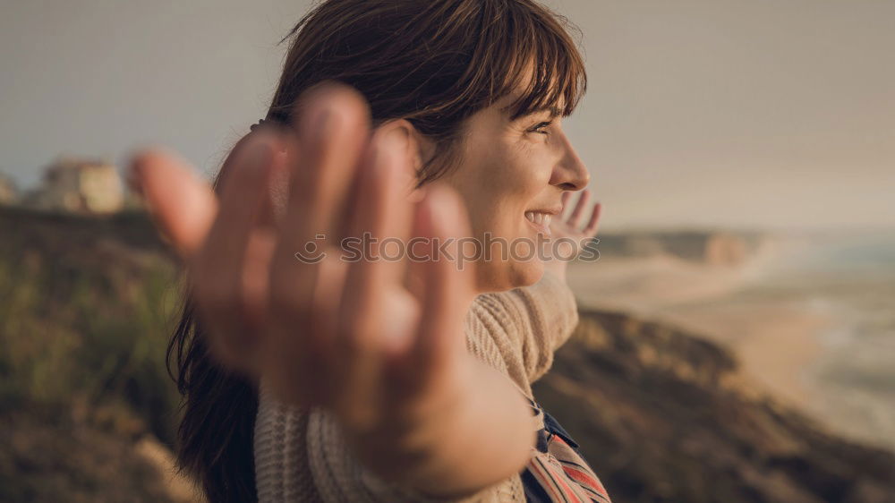 Similar – Image, Stock Photo Beautiful female near waving sea