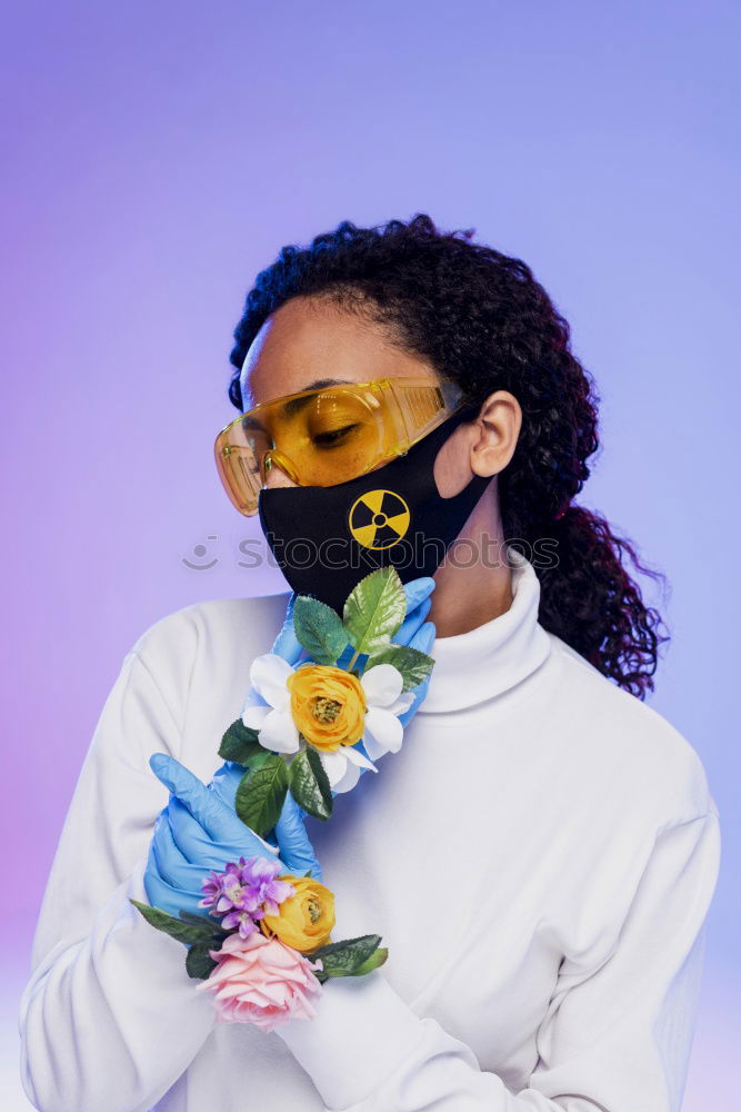 Similar – Happy young black woman surrounded by flowers