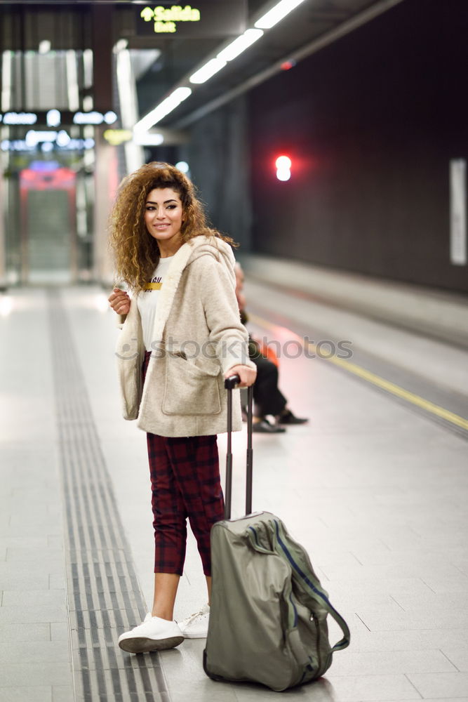 Image, Stock Photo Young Arab woman tourist waiting her train in a subway station