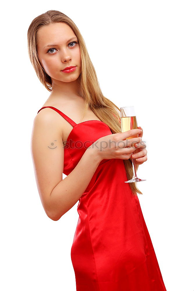 Similar – Image, Stock Photo Woman frightened with champagne in her hand