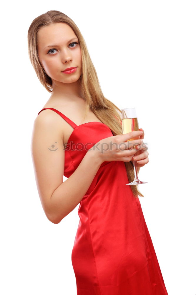 Similar – Image, Stock Photo Woman frightened with champagne in her hand