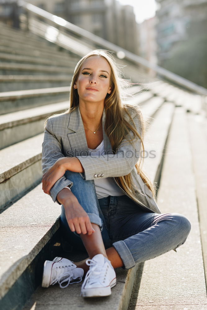 Similar – Young woman on a jetty Joy