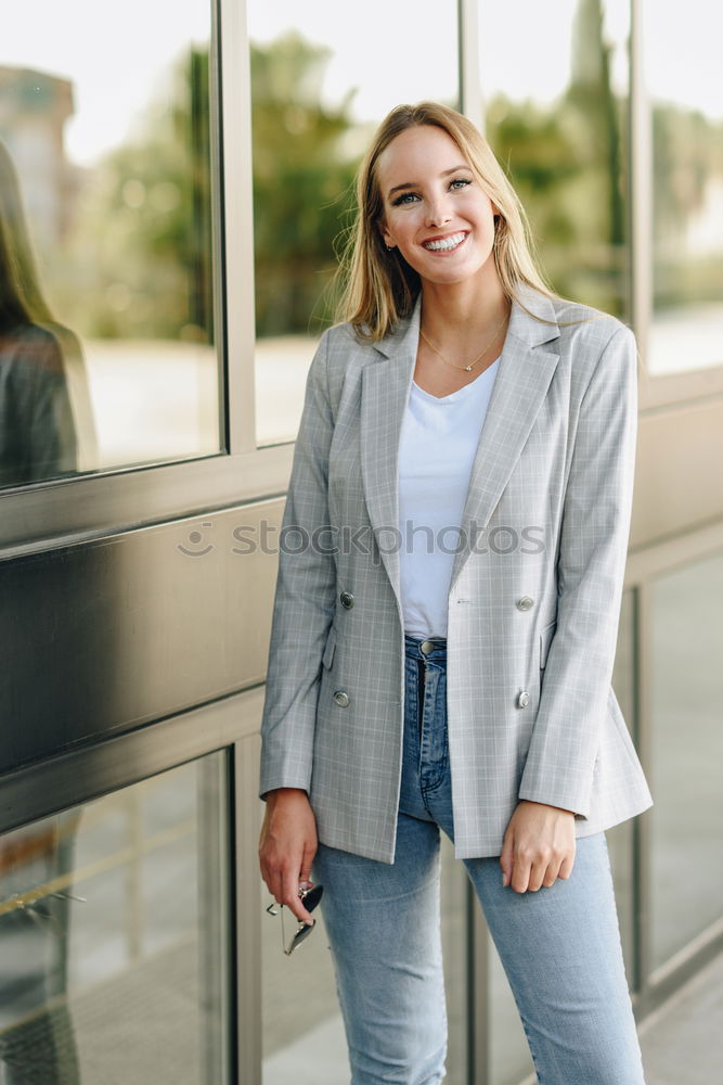 Image, Stock Photo Beautiful young caucasian woman smiling outdoors