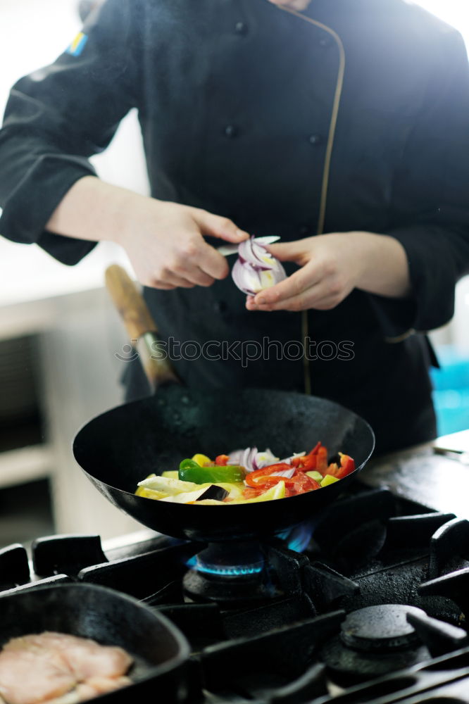 Image, Stock Photo spaghetti carbonara in a pan, cooking, kitchen, delicious