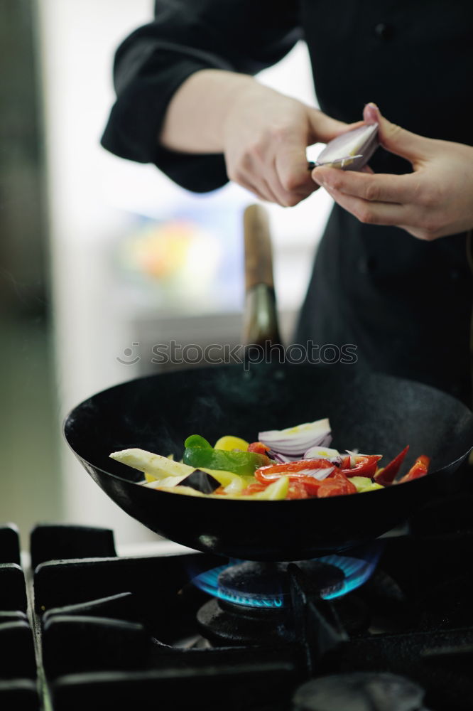 Similar – Image, Stock Photo spaghetti carbonara in a pan, cooking, kitchen, delicious