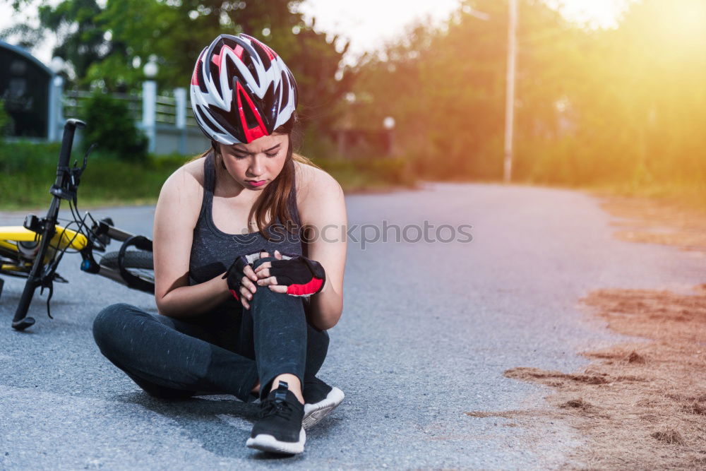 Similar – Image, Stock Photo Woman dressing the wound on her knee with medicine in spray