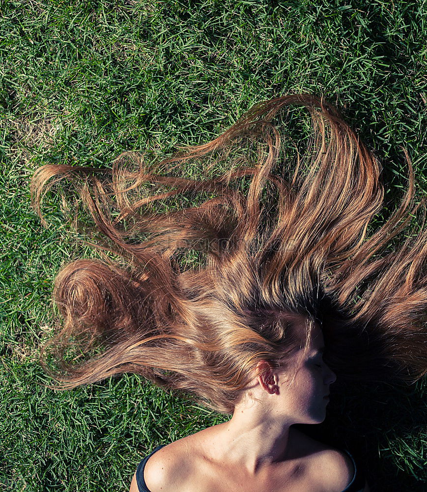 Similar – Image, Stock Photo Windy hair on face. Sunset. golden hour