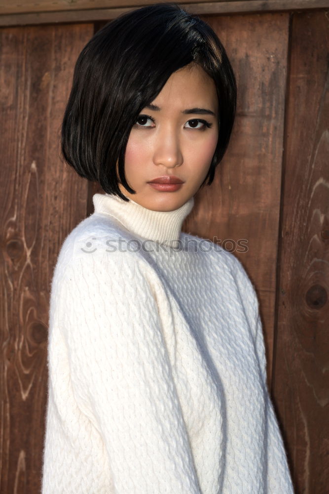 Similar – Image, Stock Photo Young Asian woman with posing in studio with hat