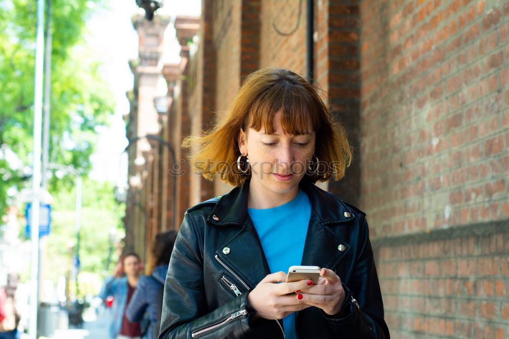 Similar – Image, Stock Photo Woman using smartphone sending emojis.