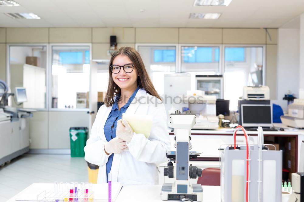 Image, Stock Photo Woman in whites standing in lab