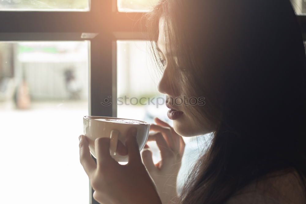 Similar – Image, Stock Photo Woman having a hot drink