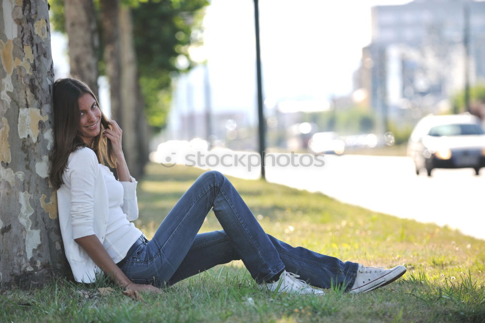 Similar – Beautiful young caucasian woman smiling in steps