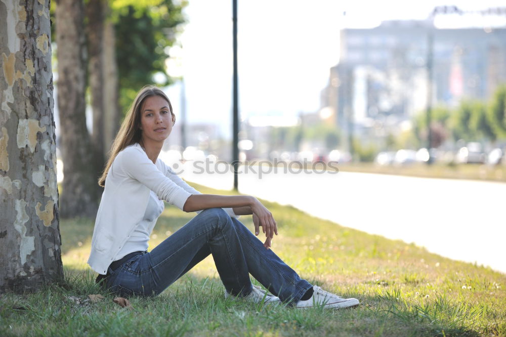 Similar – Image, Stock Photo Smiling blonde girl with red shirt enjoying life outdoors.