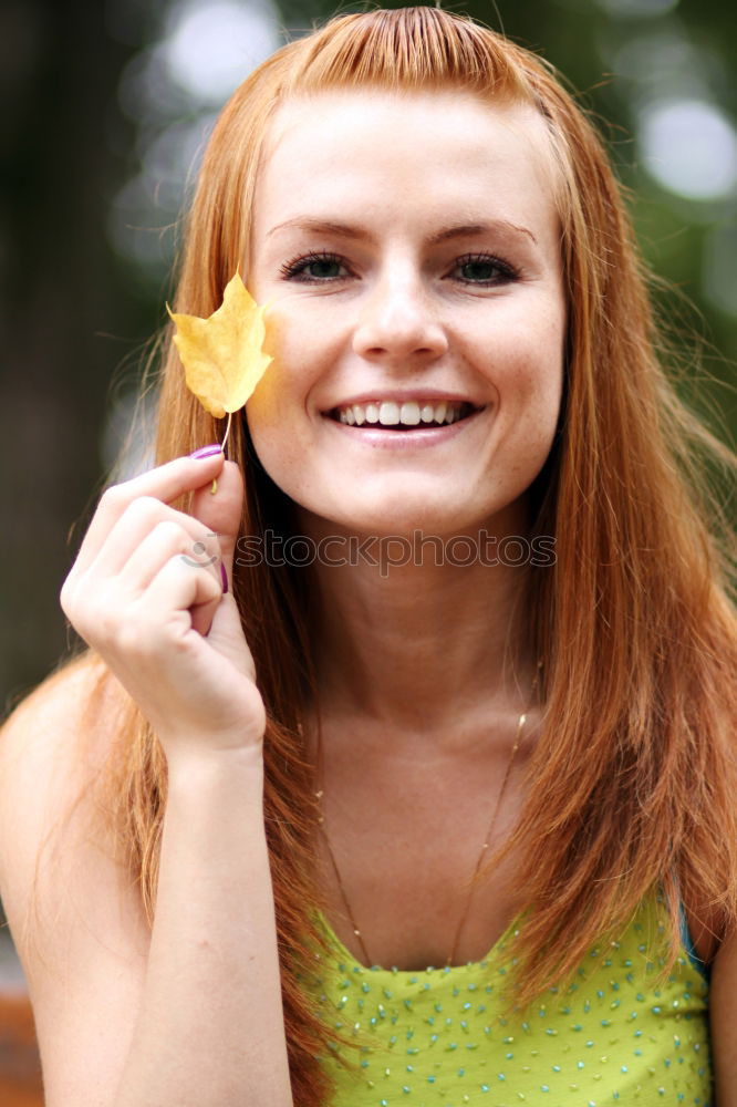 Similar – Image, Stock Photo Attractive red hair girl in the street