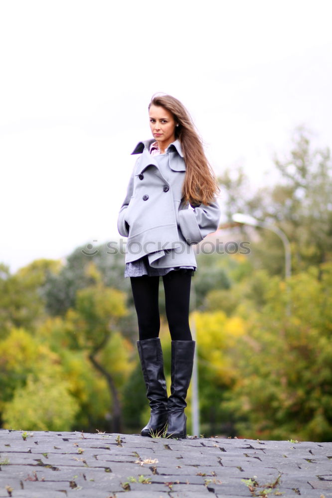 Similar – Image, Stock Photo Happy girl posing on the stones of a river