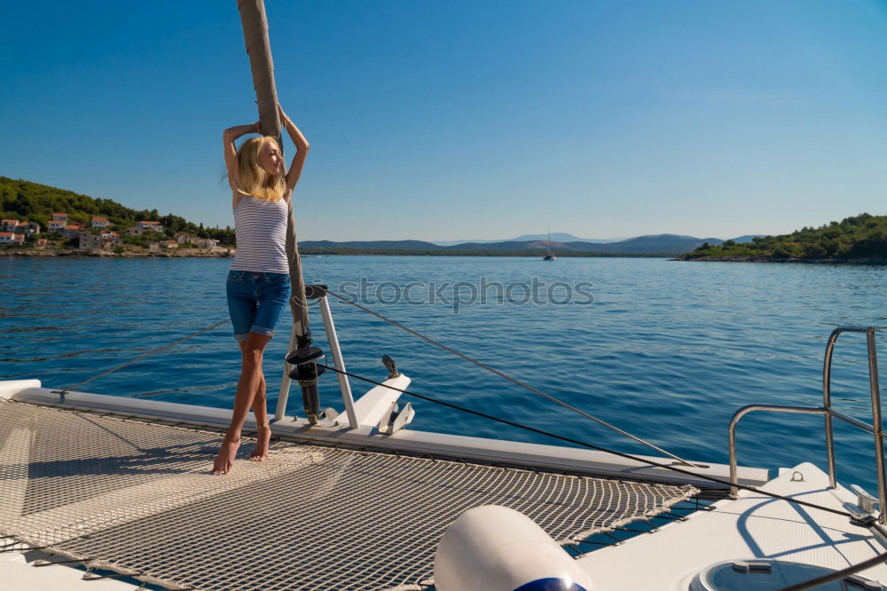 Image, Stock Photo Man jumping from yacht