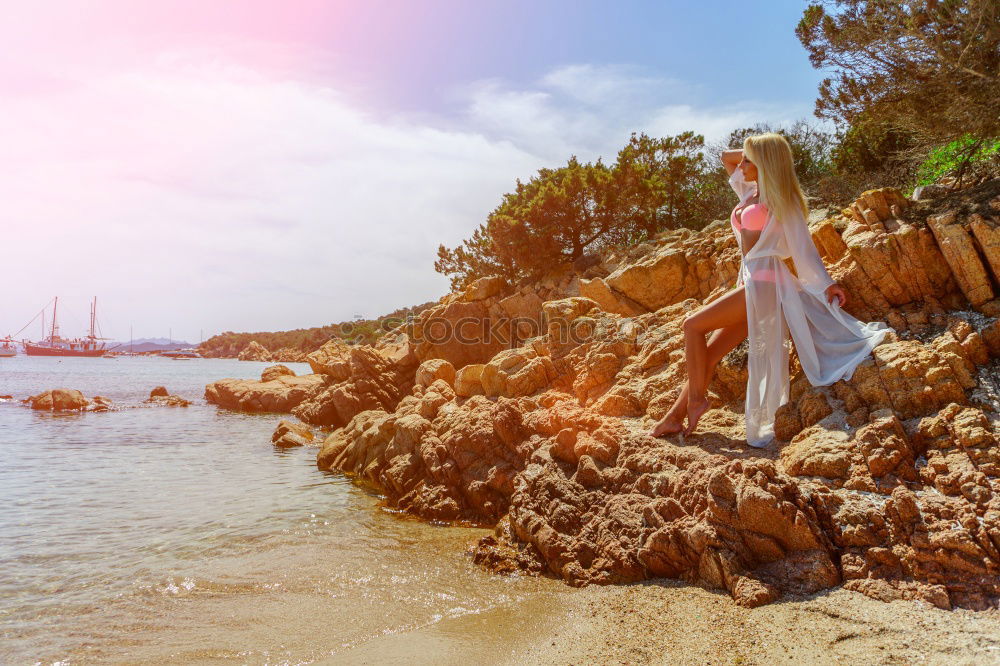 Image, Stock Photo Mother and little daughter having fun on the beach of the Wall of Puerto Sherry