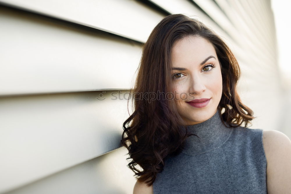 Image, Stock Photo Yooung woman smiling mext to urban wall