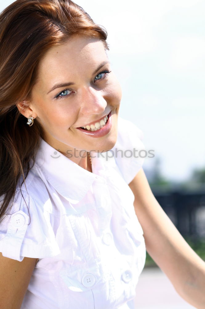 Similar – Image, Stock Photo Beautiful young woman with blue eyes smiling outdoors