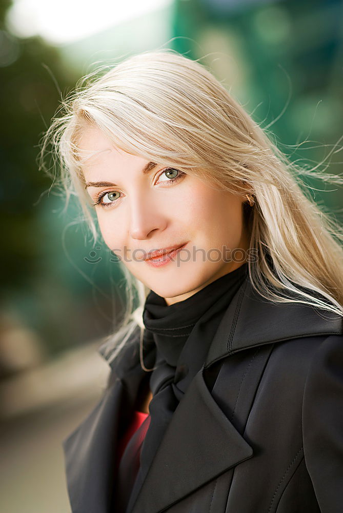 Similar – Image, Stock Photo Blond mature smiling woman on street