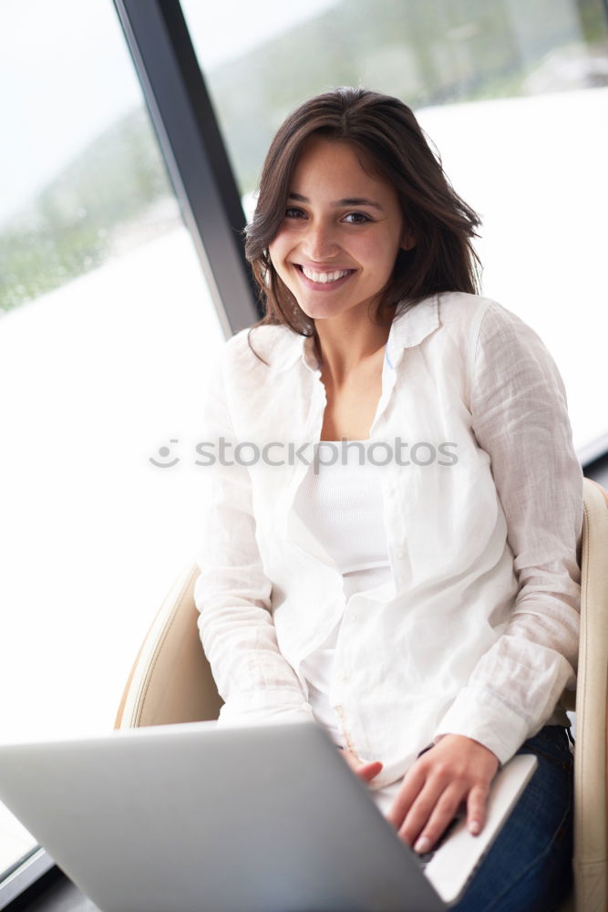 Similar – Image, Stock Photo Smiling African woman using digital tablet outdoors