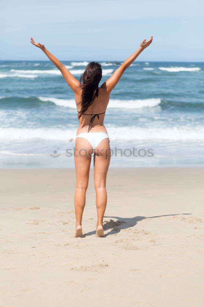 Similar – Image, Stock Photo Surfer girl on standing on the beach