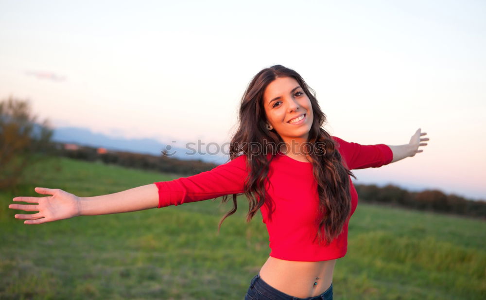 Image, Stock Photo Cheerful woman in bright light on nature