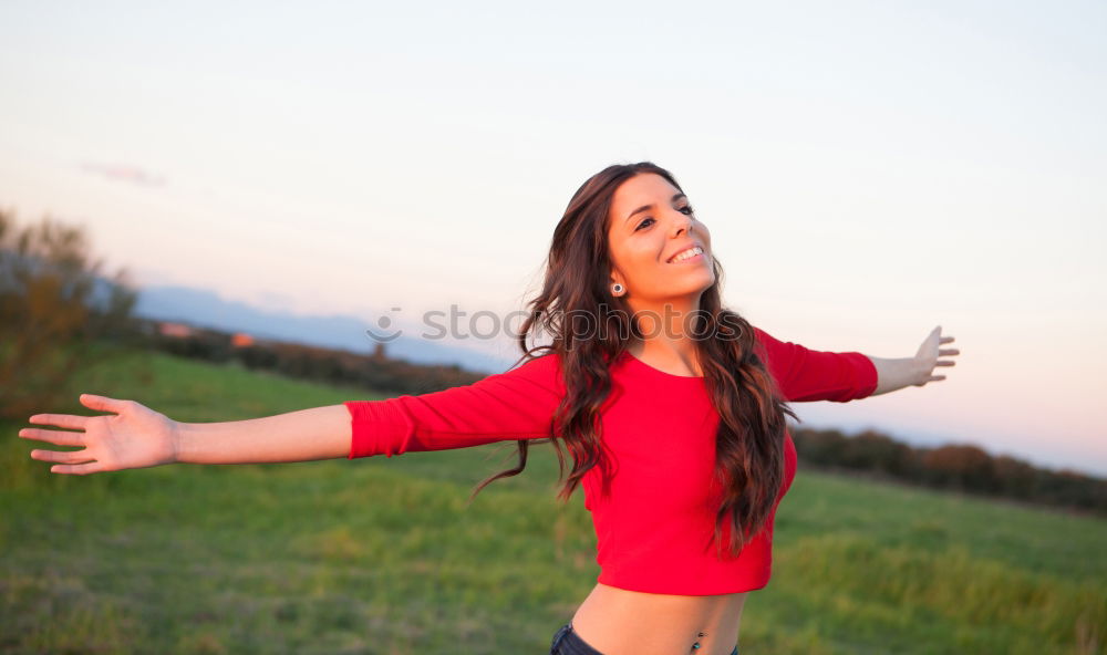 Similar – Image, Stock Photo Happy girl dancing in the street