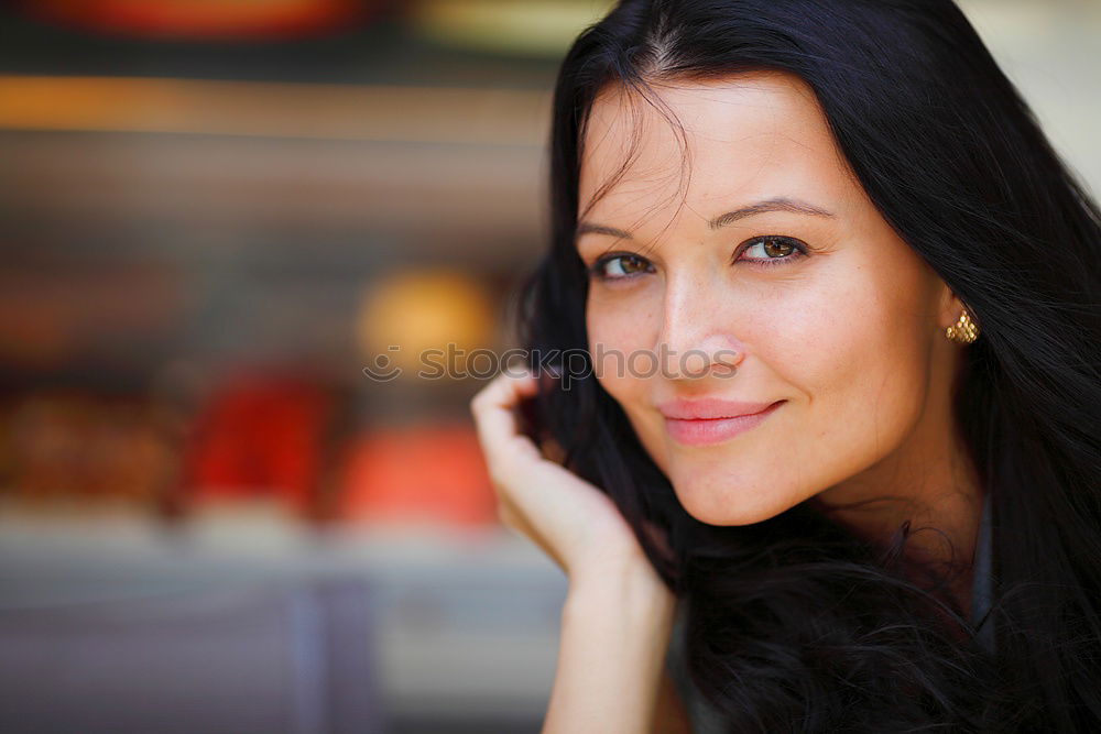 Similar – Smiling Woman in Autumn Fashion Talking on Phone