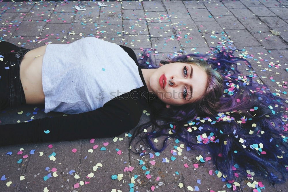 Image, Stock Photo Beautiful young woman surrounded by confetti
