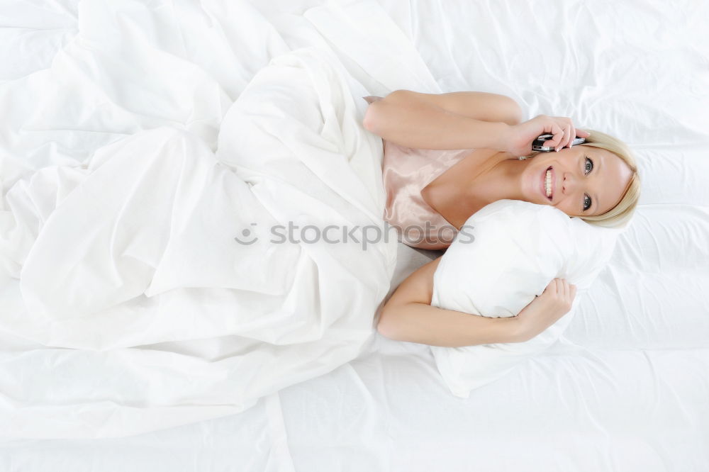 Similar – Image, Stock Photo Pretty blonde woman folded head on levitating pillow