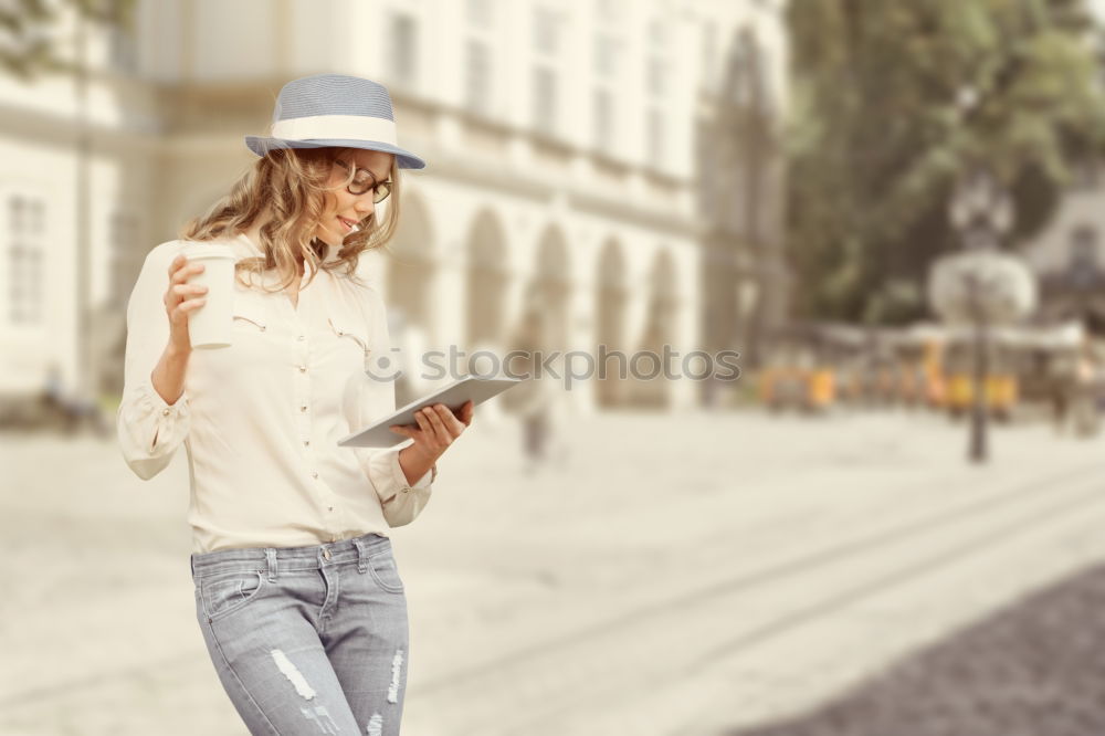 Similar – Image, Stock Photo Portrait of a Young woman using her mobile phone.