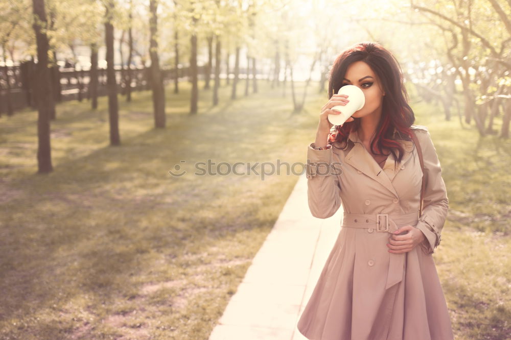 Similar – young pregnant woman walking in autumn