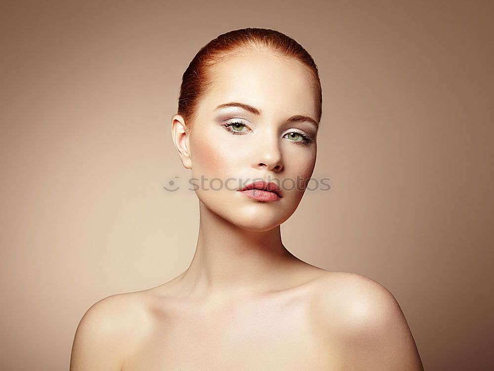 Similar – Image, Stock Photo Young woman with bald/very short hair stands naked on side in front of light green wall