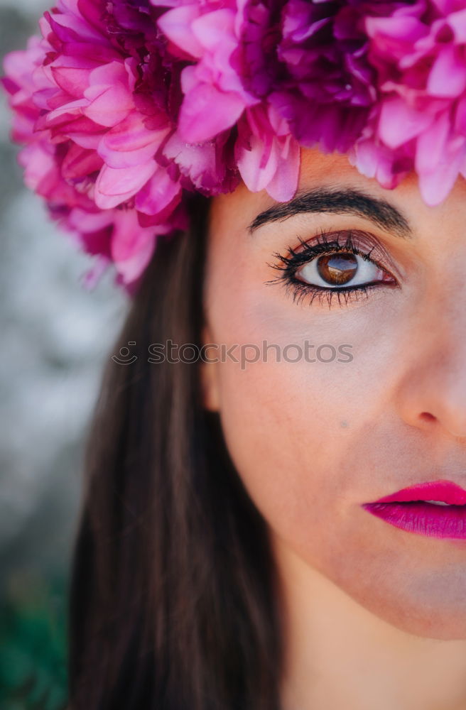 Similar – Thoughtful happy young black woman surrounded by flowers