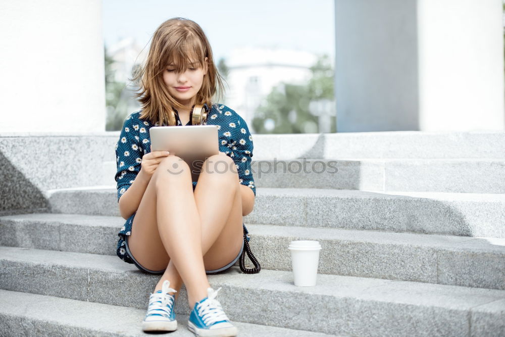 Similar – Image, Stock Photo Young influencer woman using her smartphone