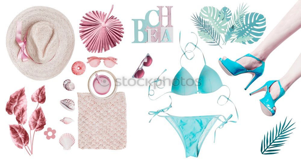 Similar – Image, Stock Photo Pink beach accessories on blue background