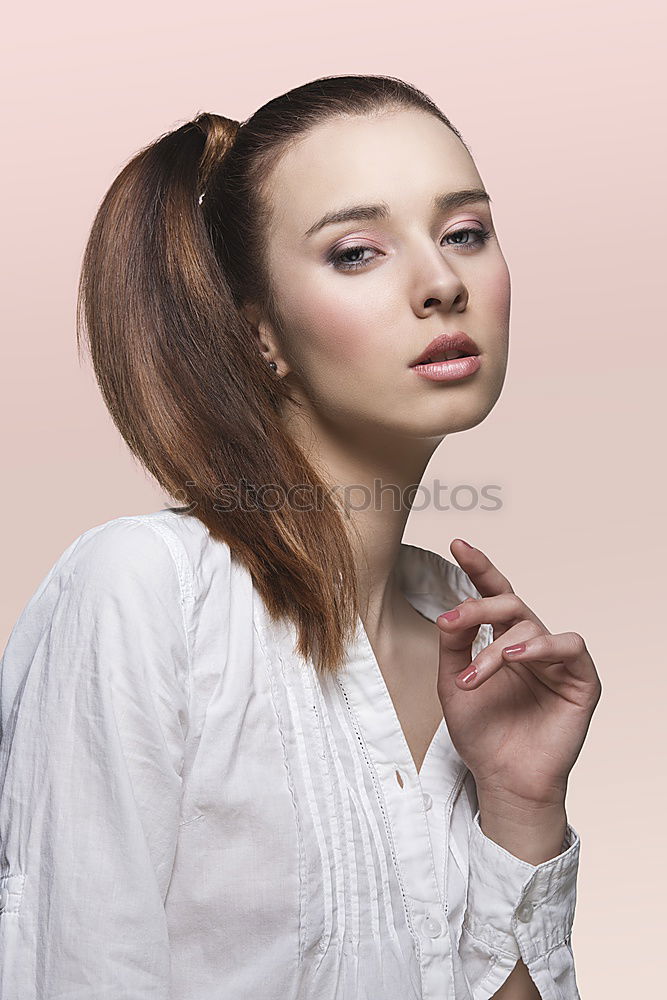 Image, Stock Photo Young blonde woman making a chewing gum bubble