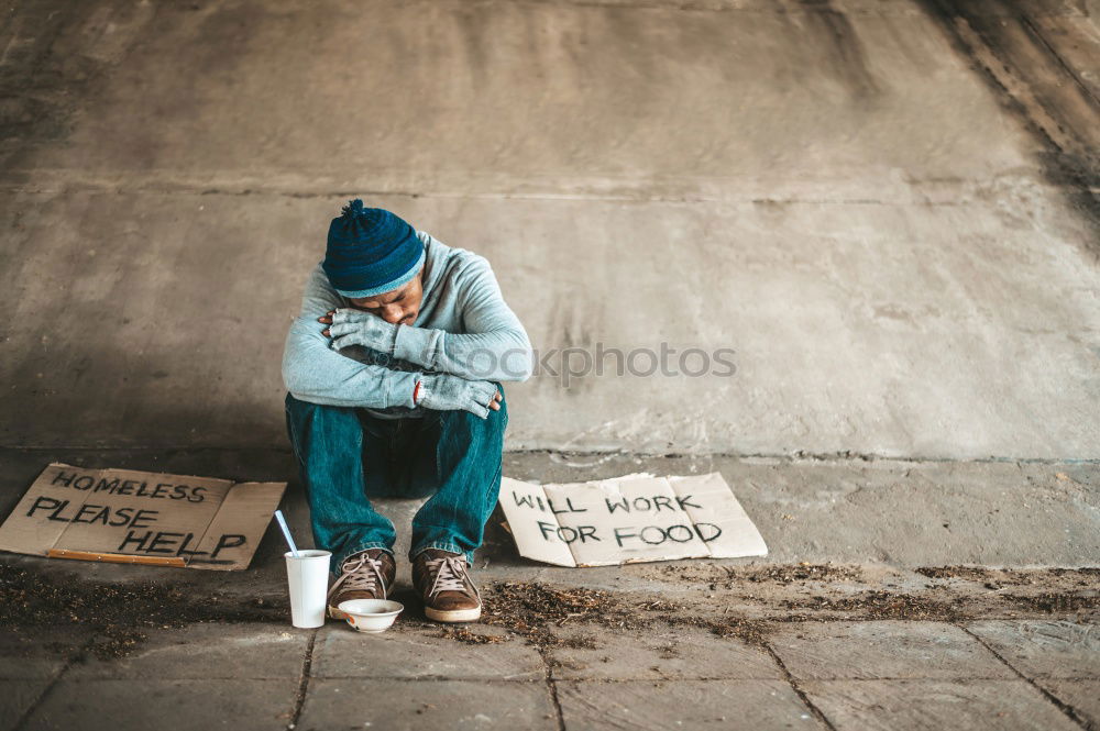 Similar – Image, Stock Photo Young woman sitting on sidewalk in front of abandoned house