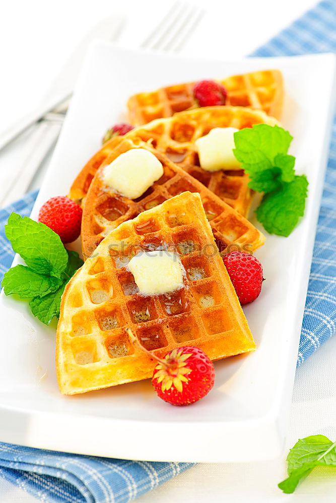 Similar – Image, Stock Photo Breakfast belgian with waffles with strawberries and honey