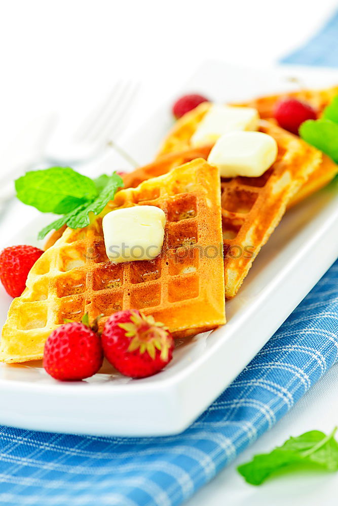 Similar – Image, Stock Photo Breakfast belgian with waffles with strawberries and honey