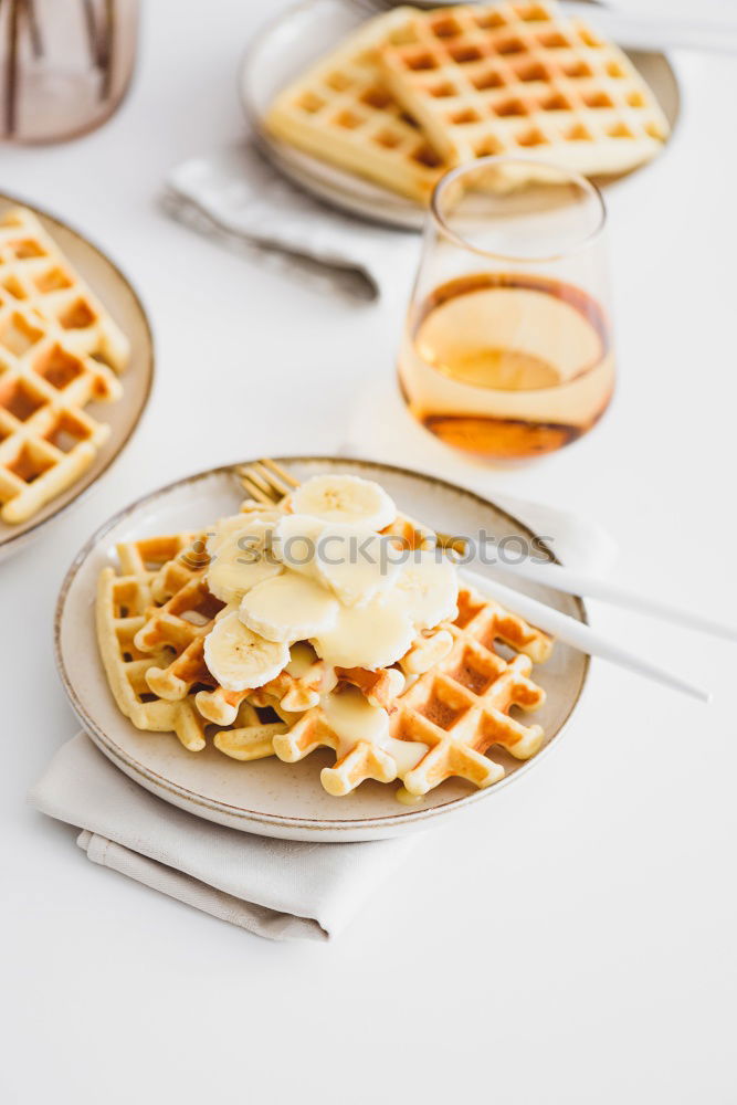 Similar – Image, Stock Photo Breakfast belgian with waffles with ice on white wooden table