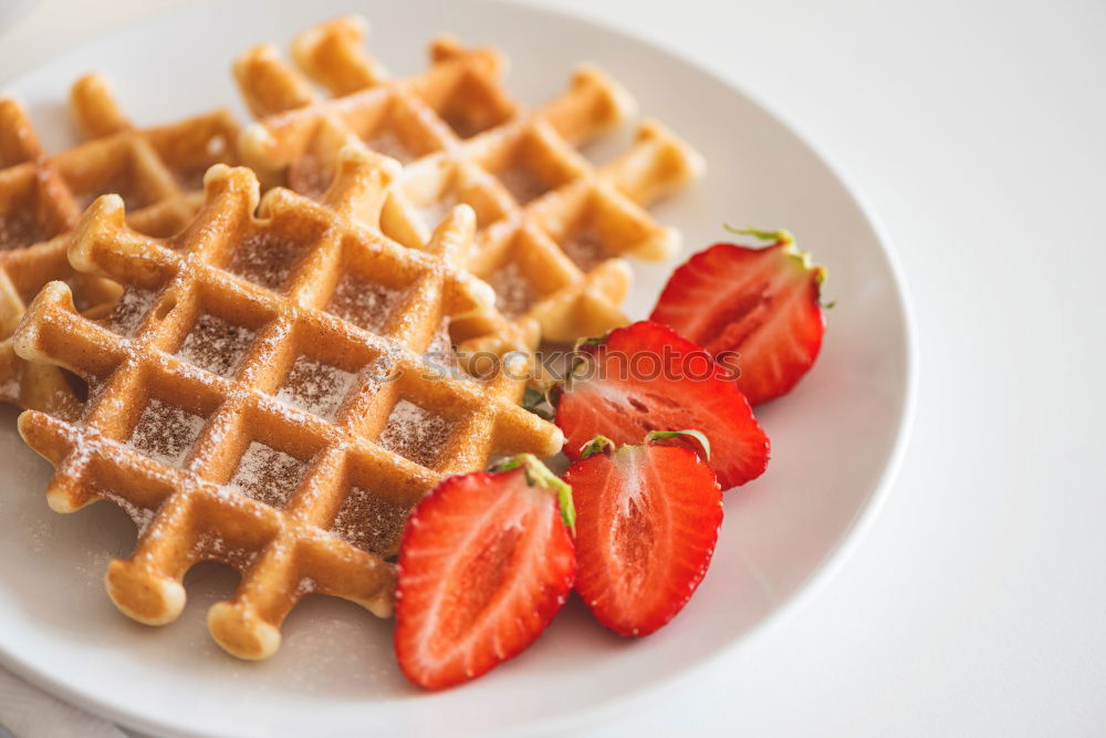 Similar – Image, Stock Photo Breakfast belgian with waffles with ice on white wooden table