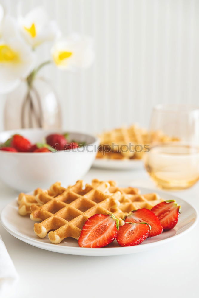 Similar – Image, Stock Photo Breakfast belgian with waffles with ice and fruit