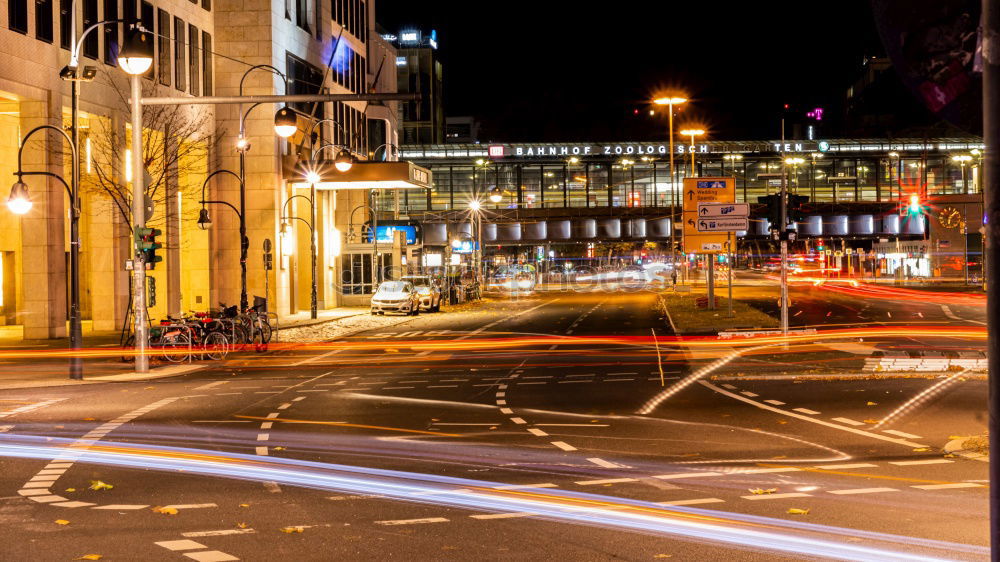 Street in Budapest at night using time exposure