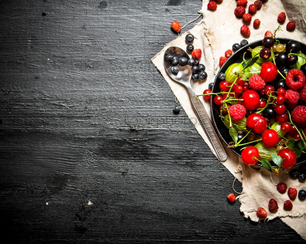 Similar – Image, Stock Photo Rhubarb and strawberry strudel cake preparation