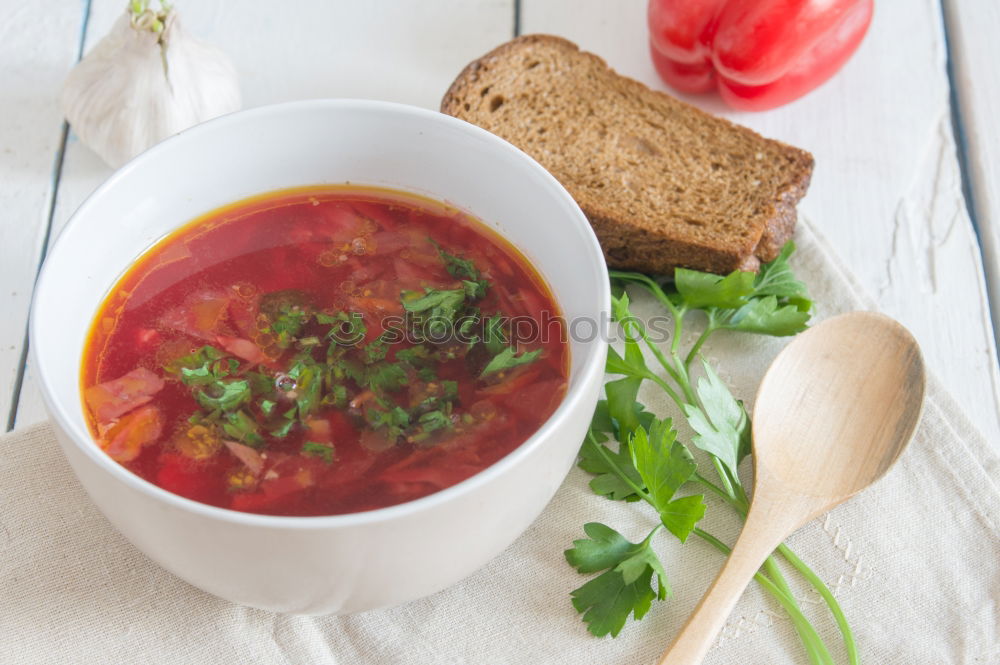 Similar – Image, Stock Photo Chili Beans Stew, Bread, Red Chili Pepper And Garlic